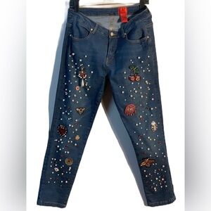 Cristina brand jeans pearl and rhinestone embellishments Embellished Blue Jeans